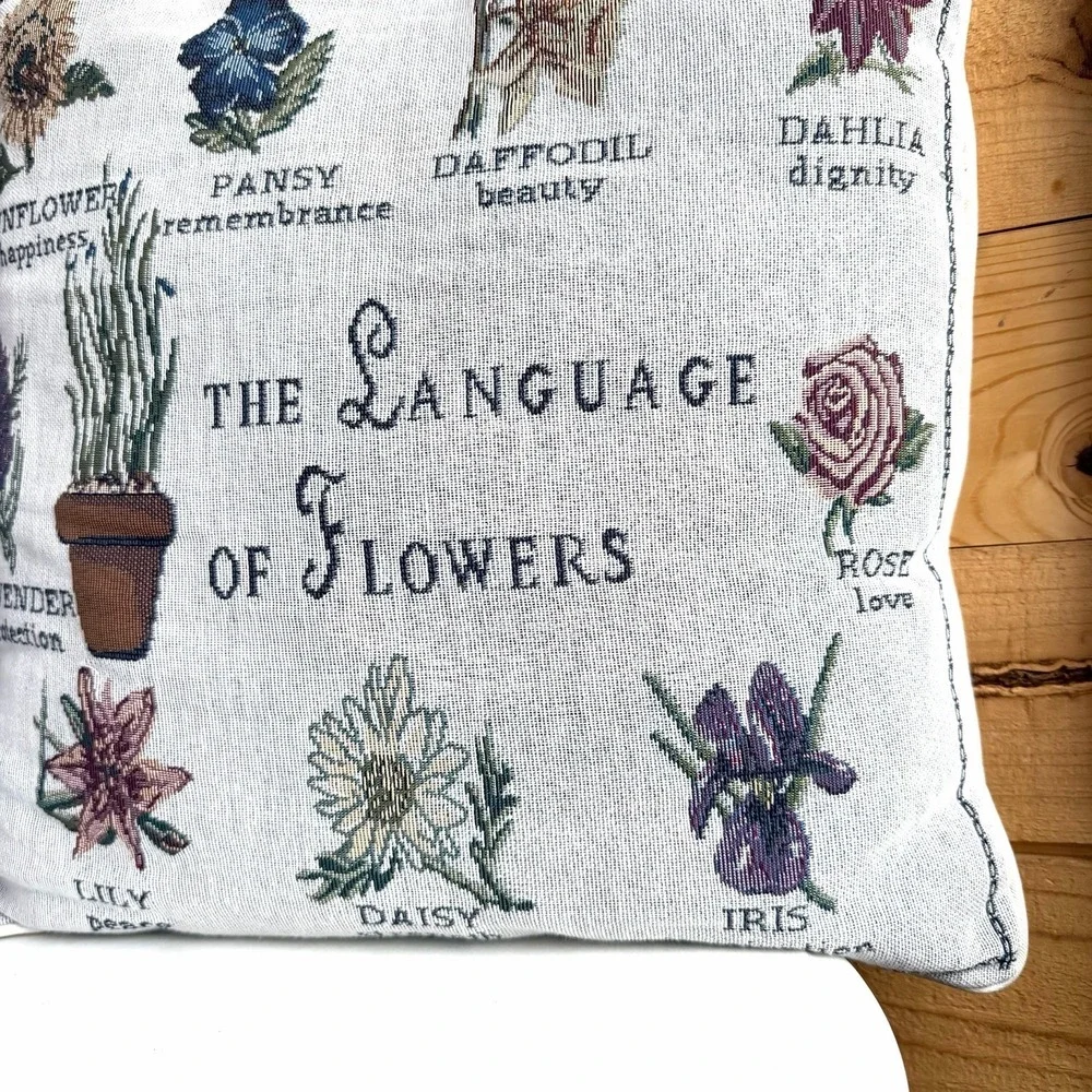 Language Of Flowers Botanical Throw Pillow Cottagecore Cozy Garden Accent Spring